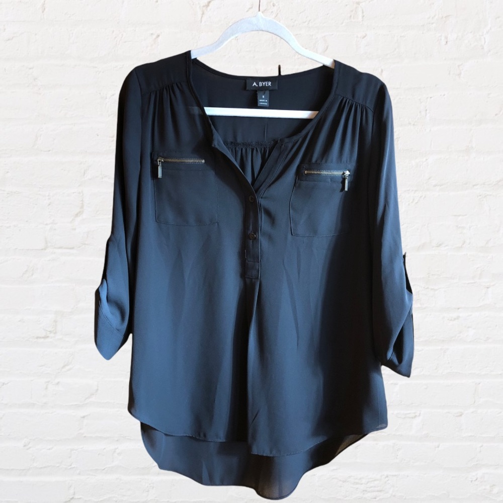A. Byer Amy Byer 3/4 length Sleeve Zipper Front Shirt